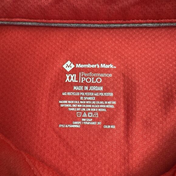 Member's Mark Men's Short Sleeve Moisture Wicking Performance Polo XXL Red - Picture 5 of 5
